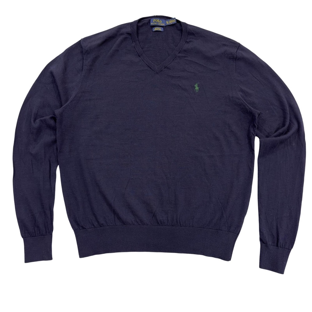 Polo Ralph Lauren Mens Merino Wool V Neck Sweater Green Pony Size XL - Picture 2 of 9